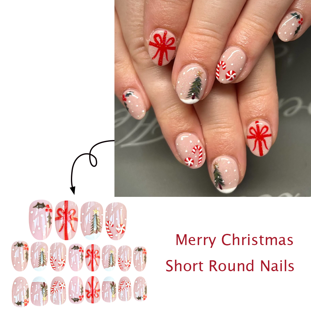 Short Round Press On Nails Chr - Christmas Tree Artificial recension och pris